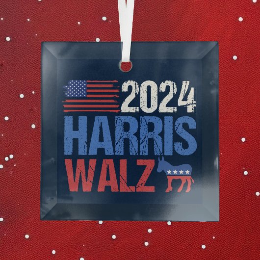 2024 Harris Walz Demokrat Donkey Blue Christmas Ornament Aus Glas