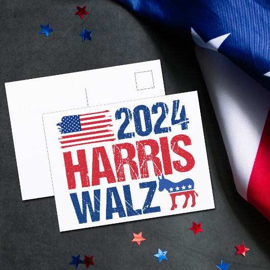 2024 Harris Walz-Demokrat, Donkey-Wahl Postkarte