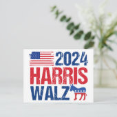 2024 Harris Walz-Demokrat, Donkey-Wahl Postkarte (Stehend Vorderseite)