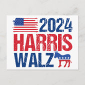 2024 Harris Walz-Demokrat, Donkey-Wahl Postkarte (Vorderseite)