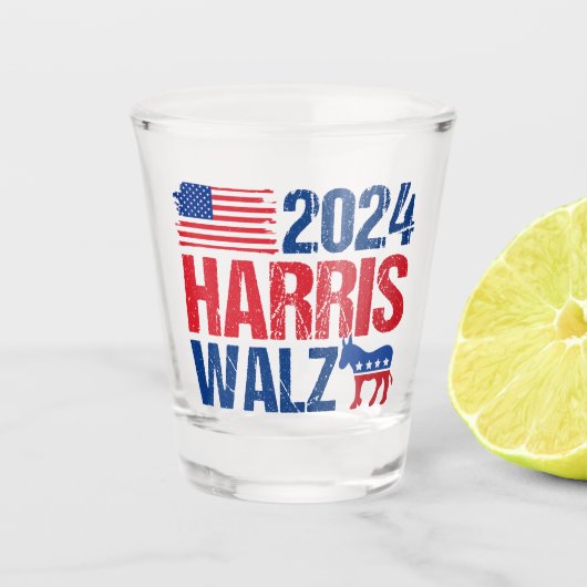 2024 Harris Walz-Demokrat, Donkey-Wahl Schnapsglas (Vorderseite)