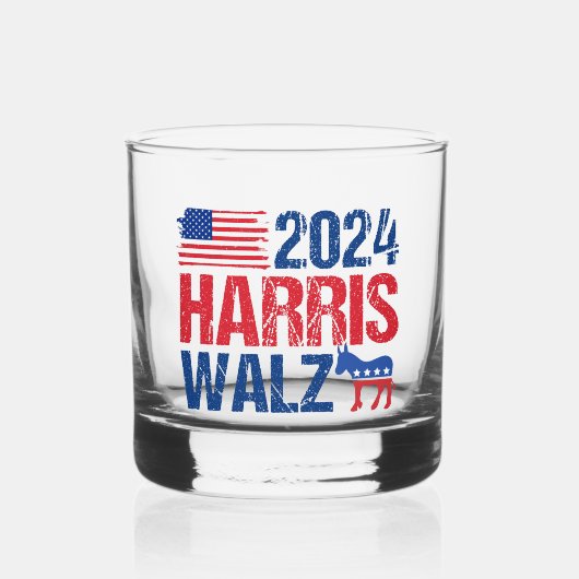 2024 Harris Walz-Demokrat, Donkey-Wahl Whiskyglas (Vorderseite)