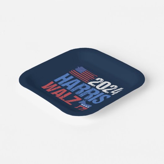 2024 Harris Walz Party Pappteller (Gewinkelt)