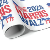 2024 Harris Walz Patriotische amerikanische Flagge Geschenkpapier (Rolleneckpunkt)