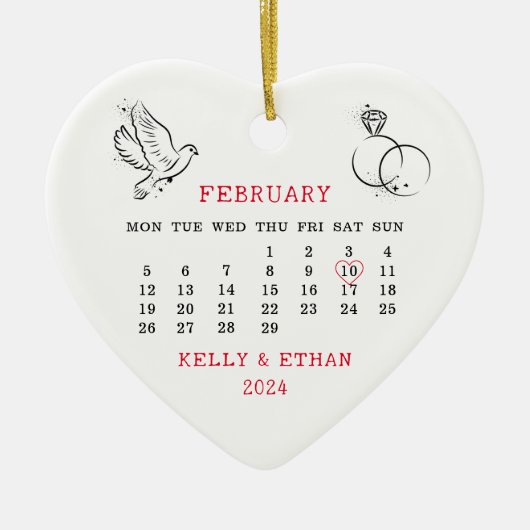 2024 Hochzeitdatum Herzkalender Verheiratet Keramik Ornament (Vorne)