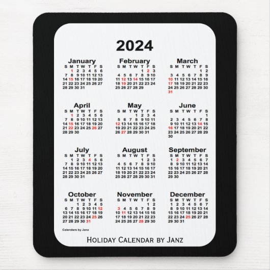 2024 Holiday Two Tone Black Calendar von Janz Mousepad (Vorne)