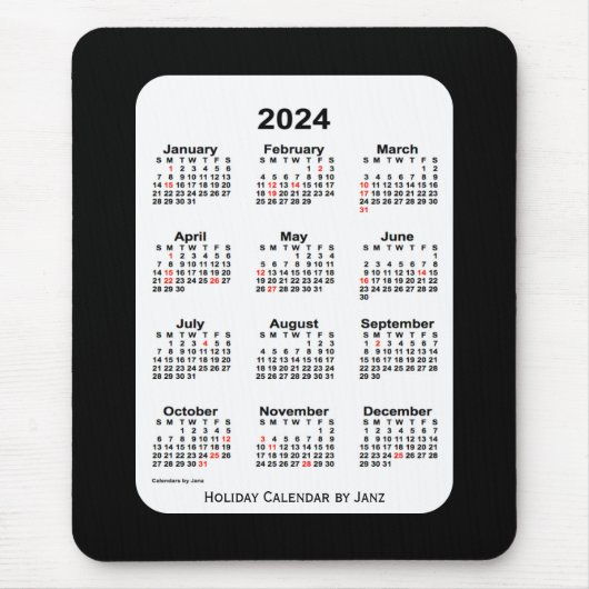 2024 Holiday Two Tone Black Calendar von Janz Mousepad (Vorne)
