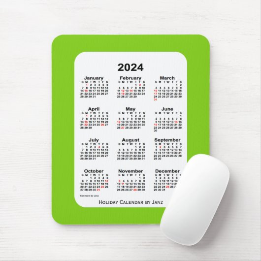 2024 Holiday Yellow Green Calendar von Janz Mousepad (Mit Mouse)