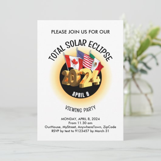 2024 INSGESAMT SOLAR ECLIPSE Flags Party ansehen Einladung (Stehend Vorderseite)