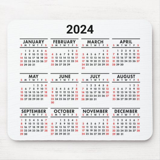 2024 Jahr auf einen Blick: Rot, Schwarz und Weiß Mousepad (Vorne)