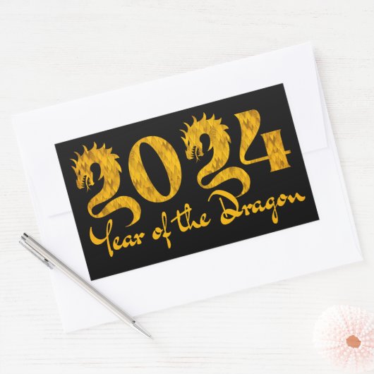 2024 JAHR DER DRAGONGOLD RECHTECKIGER AUFKLEBER (Umschlag)