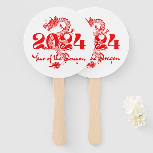 2024 Jahr des chinesischen Drachen-Neujahrs Fächer (Vorne und Hinten)