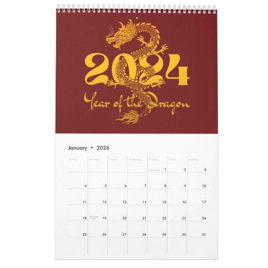 2024 Jahr des chinesischen Drachen-Neujahrs Kalender (Jan 2026)