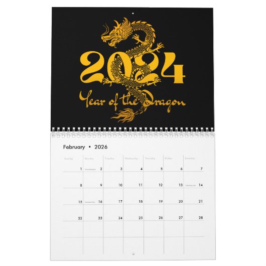 2024 Jahr des chinesischen Drachen-Neujahrs Kalender (Feb 2026)