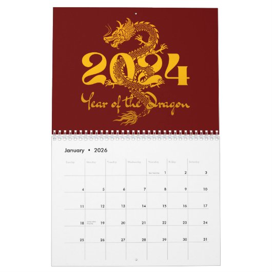 2024 Jahr des chinesischen Drachen-Neujahrs Kalender (Jan 2026)