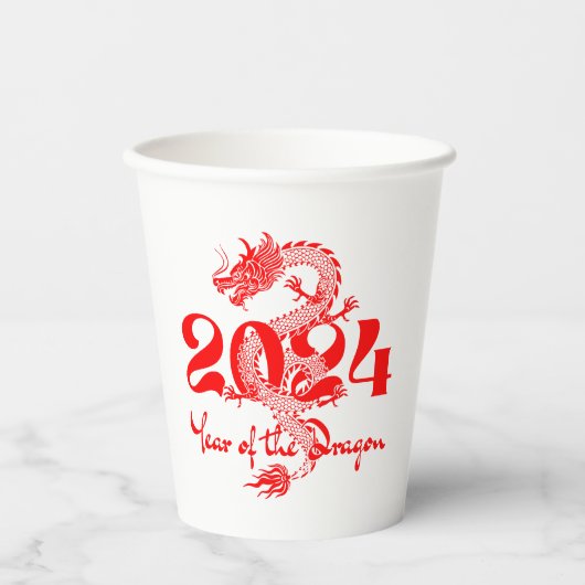 2024 Jahr des chinesischen Drachen-Neujahrs Pappbecher (Vorderseite)