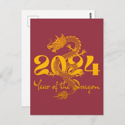 2024 Jahr des chinesischen Drachen-Neujahrs Postkarte (Vorne/Hinten)
