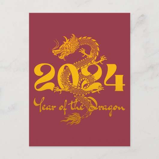 2024 Jahr des chinesischen Drachen-Neujahrs Postkarte (Vorderseite)