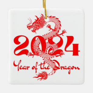 2024 Jahr des Drachen Chinesisches Neujahr Keramikornament