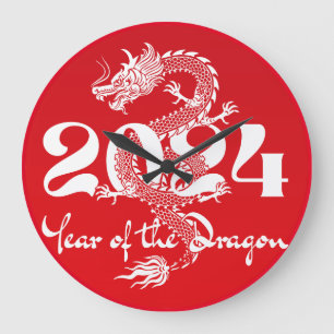 2024 Jahr des Drachen rot weiß Große Wanduhr