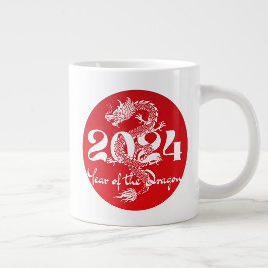 2024 Jahr des Drachen rot weiß Jumbo-Tasse (Rechts)