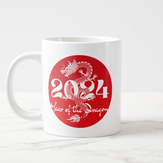 2024 Jahr des Drachen rot weiß Jumbo-Tasse (Links)
