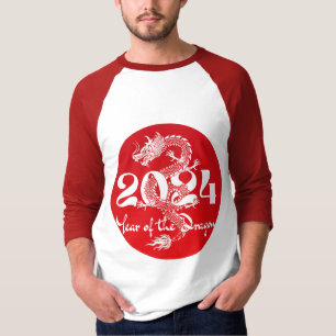 2024 Jahr des Drachen rot weiß T-Shirt