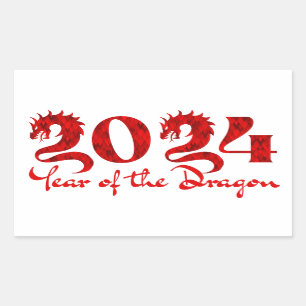 2024 JAHR DES DRAGONS ROT RECHTECKIGER AUFKLEBER