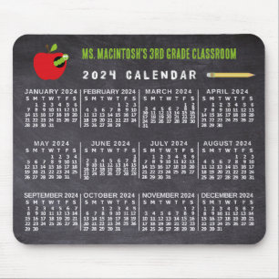 2024-Jahr-Kalender Schulkalender Name des Lehrers Mousepad