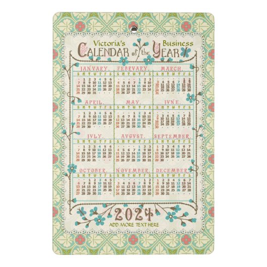 2024 Jahre Kalender Viktorianisch Jugendstil | Ben Mini Klemmbrett (Rückseite)