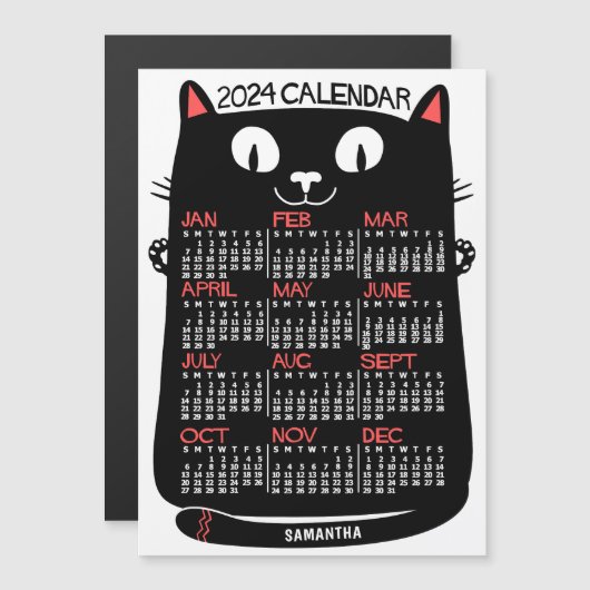 2024 Jahreskalender Mittelalter Schwarze Katze Mon Magneteinladung (Vorne/Hinten)