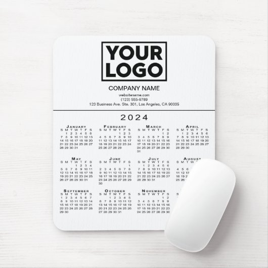 2024 Kalendar Company Logo und Text auf Weiß Mousepad (Mit Mouse)