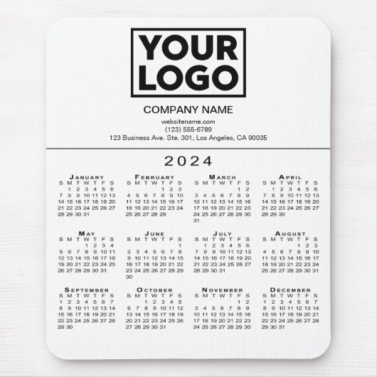 2024 Kalendar Company Logo und Text auf Weiß Mousepad (Vorne)