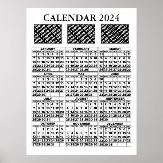2024 Kalender 3 Fotos hinzufügen Poster White 18x2 (Vorne)