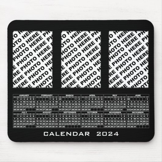 2024 Kalender 3 Vertikale Fotos hinzufügen Mousepa Mousepad (Vorne)