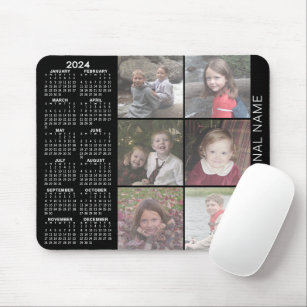 2024 Kalender - 6 Foto Collage - schwarz Mousepad
