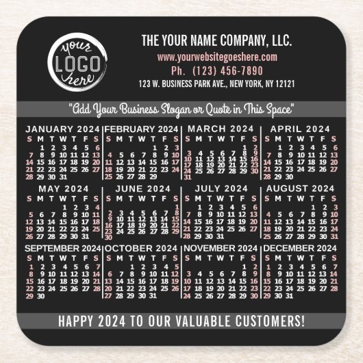 2024 Kalender Benutzerdefinierter Firmenlogo Name  Rechteckiger Pappuntersetzer (Vorderseite)