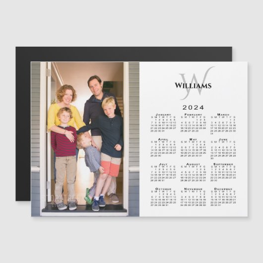 2024 Kalender Benutzerdefiniertes Foto Monogram Na Magnetkarte (Vorne/Hinten)