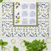 2024 Kalender Blueberries Gestrickte Blätter, weiß Geschirrtuch (Gefaltet)