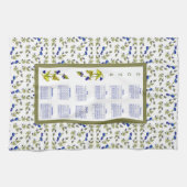 2024 Kalender Blueberries Gestrickte Blätter, weiß Geschirrtuch (Horizontal)