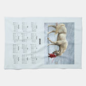2024 Kalender eines Pferdes und Mädchen im Winter  Geschirrtuch (Horizontal)