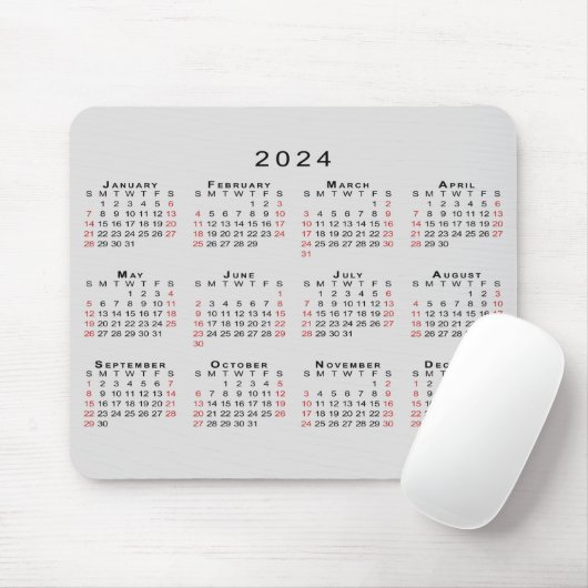 2024 Kalender Einfach grau schwarz Mousepad (Mit Mouse)