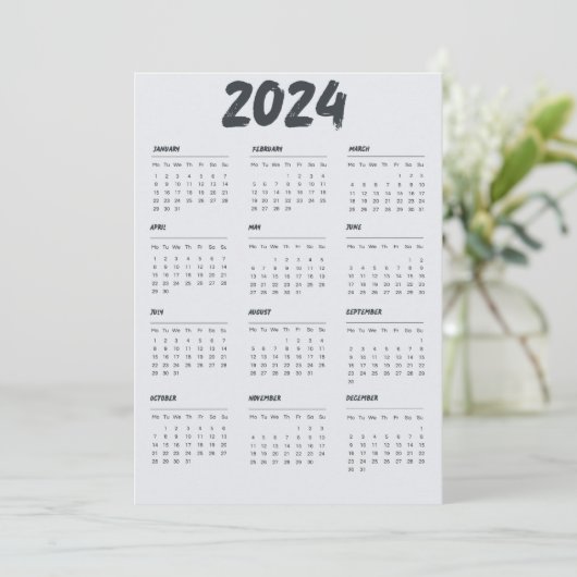 2024 Kalender einfach schwarz und weiß Programm (Stehend Vorderseite)