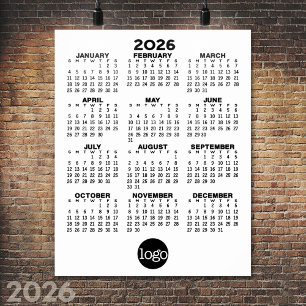 2024 Kalender - Einfach Schwarz Weiß Minimal Poster