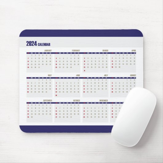 2024 Kalender Einfaches Corporate Blue Mousepad (Mit Mouse)