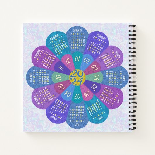 2024 Kalender Einzigartige Boho-Blume Lila Notizblock (Rückseite)