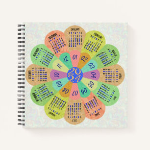 2024 Kalender Einzigartige Round Boho Retro-Blume Notizblock