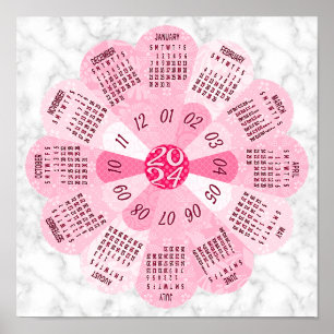 2024 Kalender Einzigartiger Rundgang Boho Rosa Blu Poster