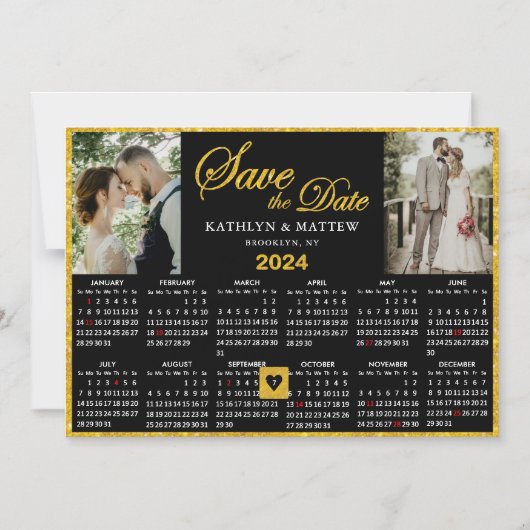 2024 Kalender Elegantes Script 2 Foto Save the Dat Magneteinladung (Vorderseite)