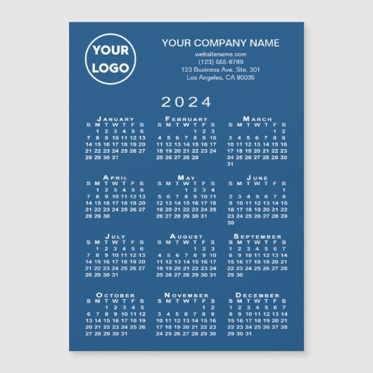 2024 Kalender Firmenlogo Text Blue Magnet Card (Vorderseite)